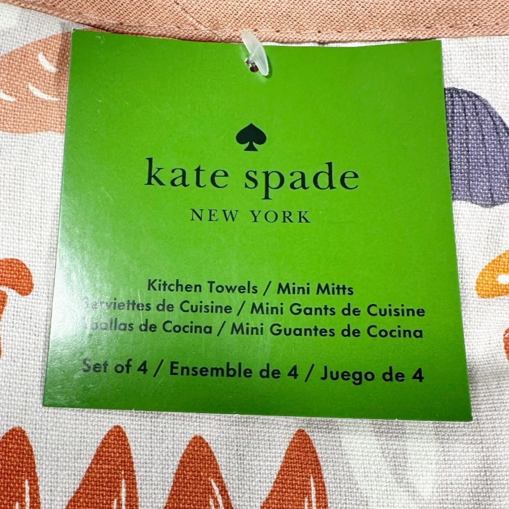 NEW ♠️Kate Spade♠️ MUSHROOM DESIGN Kitchen Towel & Mini Oven Mitt 4 Piece Set 🍄